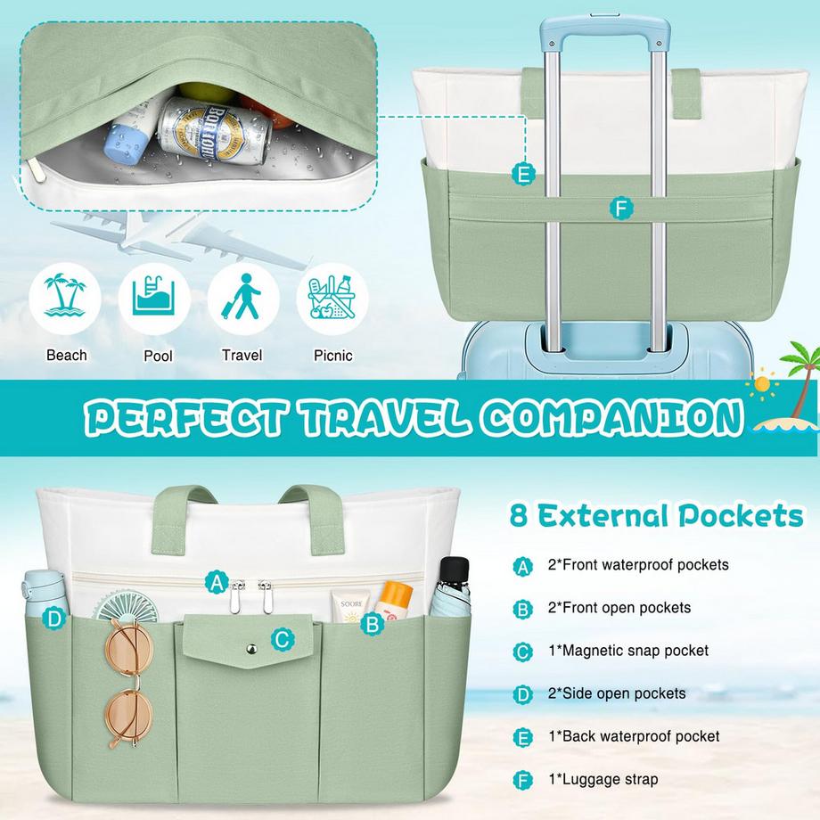 Only-bags.store Borsa Tote XXL con Cerniera e Tasca Interna Impermeabile  
