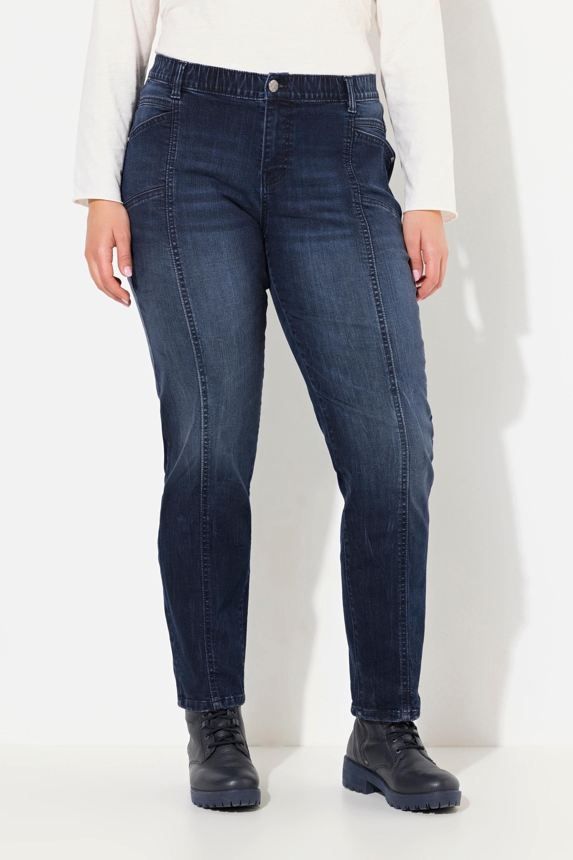 Ulla Popken  Boyfriend jeans con taglio della gamba ampio, cuciture decorative e quattro tasche 