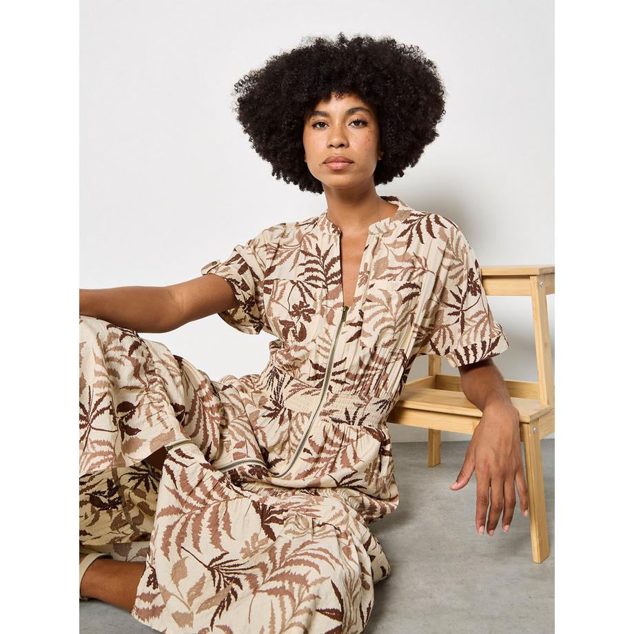 APRICOT Robe Midi Motif Feuilles Tropicales Fermeture Eclair  