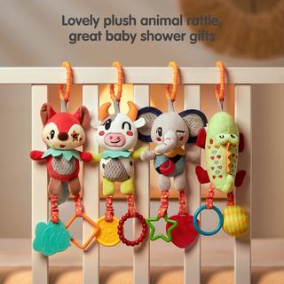 Activity-board  Jouet suspendu pour poussette, lot de 4 jouets en peluche avec hochets pour poussette, lit, siège auto, berceau de poussette 