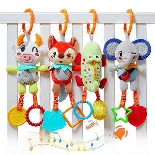 Activity-board  Jouet suspendu pour poussette, lot de 4 jouets en peluche avec hochets pour poussette, lit, siège auto, berceau de poussette 