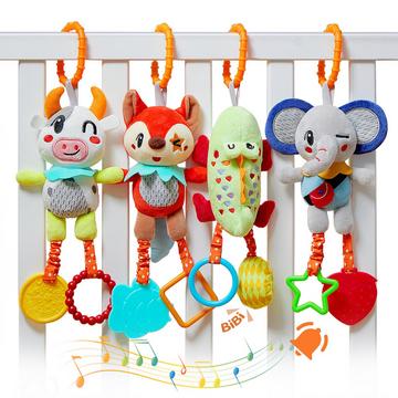 Jouet suspendu pour poussette, lot de 4 jouets en peluche avec hochets pour poussette, lit, siège auto, berceau de poussette
