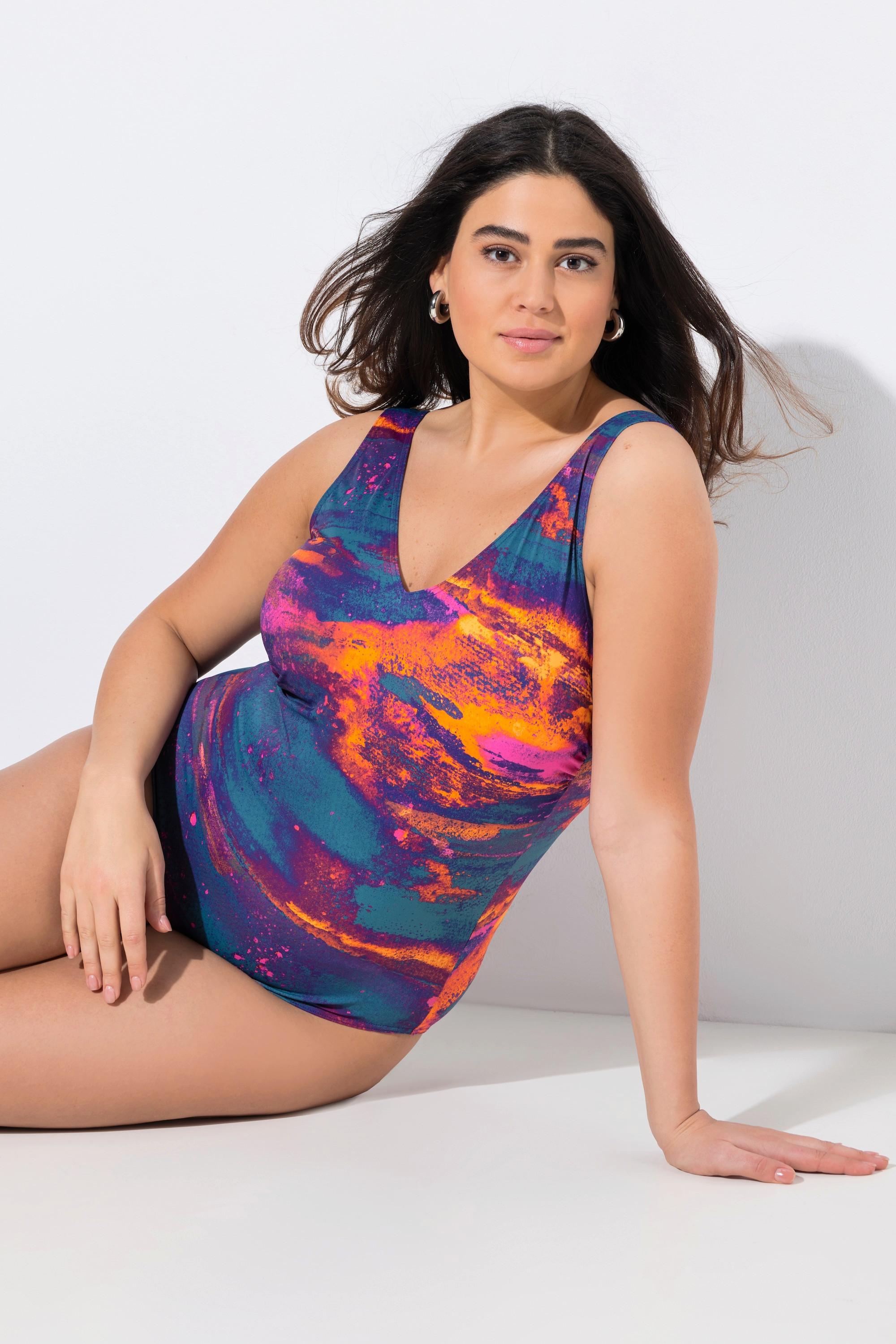 Ulla Popken Badeanzug ohne Softcups V-Ausschnitt Recycelt  