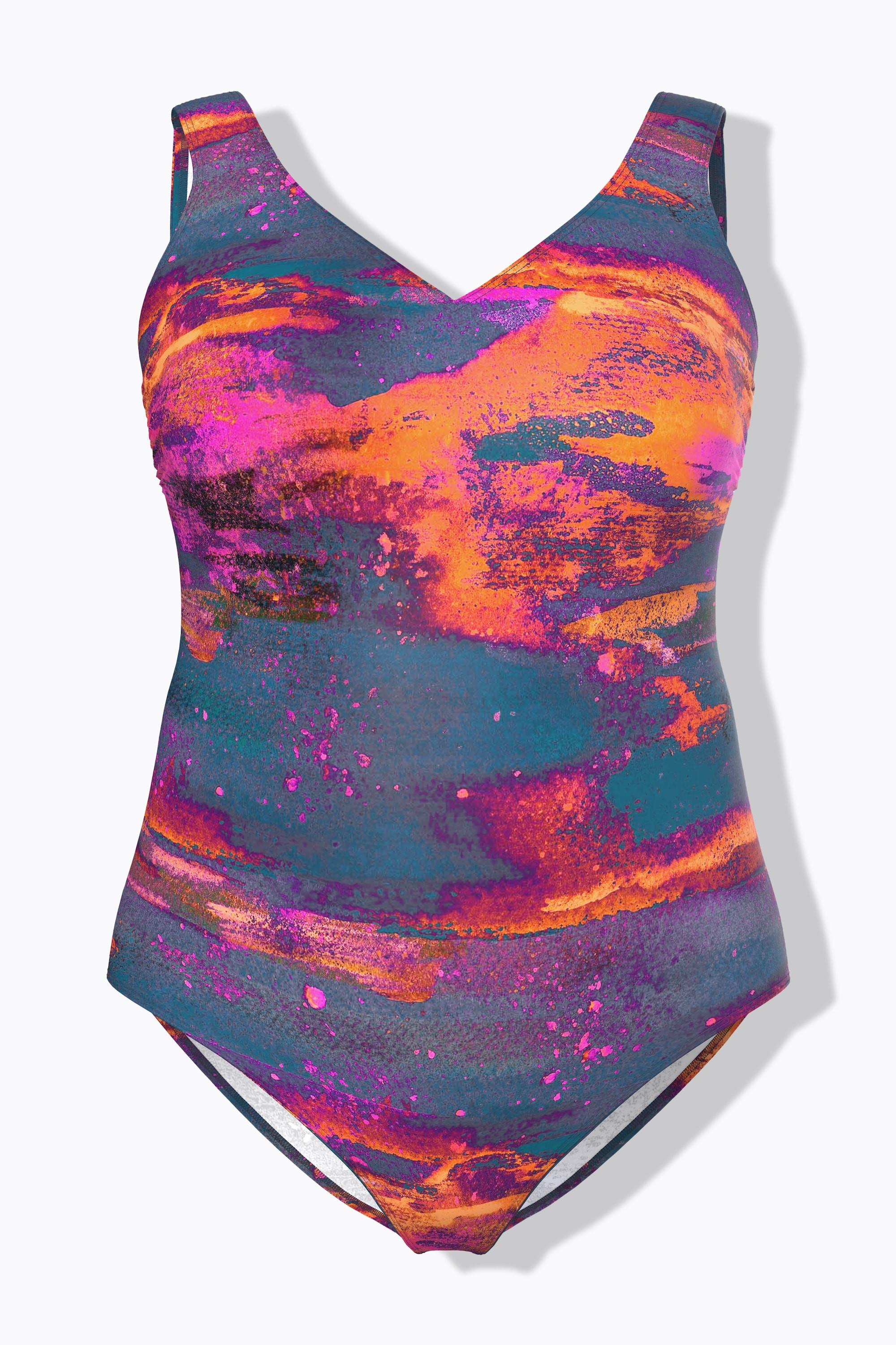 Ulla Popken Badeanzug ohne Softcups V-Ausschnitt Recycelt  