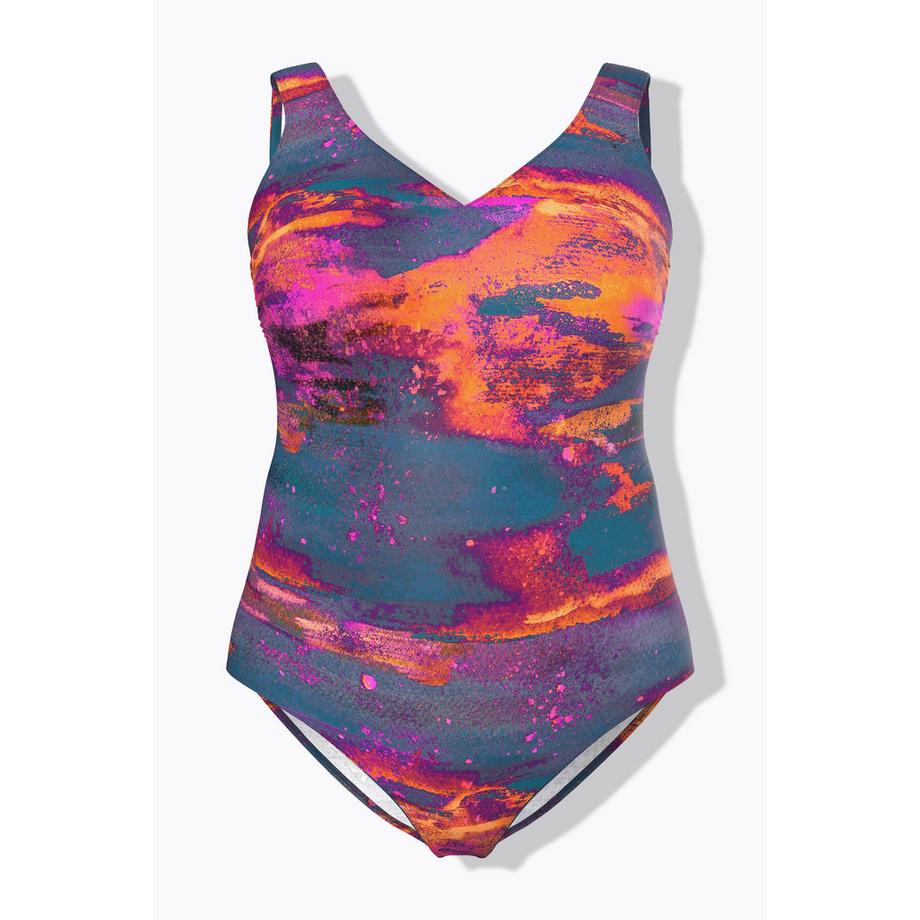 Ulla Popken Maillot de bain sans bonnets souples col V recyclé  