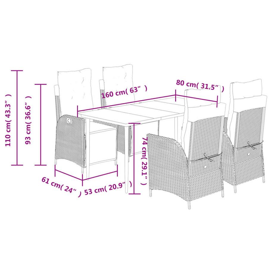 VidaXL set da pranzo da giardino Polirattan  