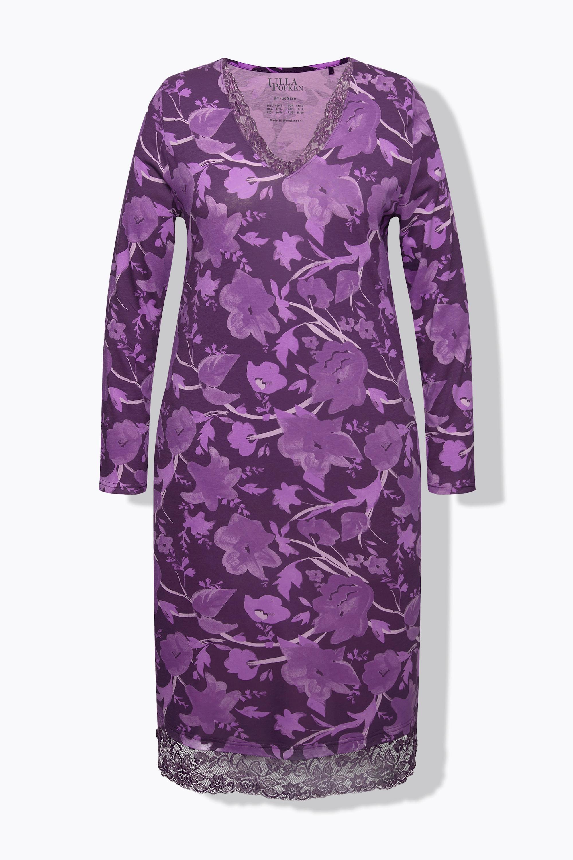 Ulla Popken Camicia da notte floreale Scollo a V Maniche lunghe  