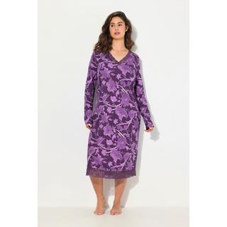 Ulla Popken  Chemise de nuit à fleurs, col en V et manches longues, contient du modal 