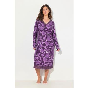 Chemise de nuit à fleurs, col en V et manches longues, contient du modal