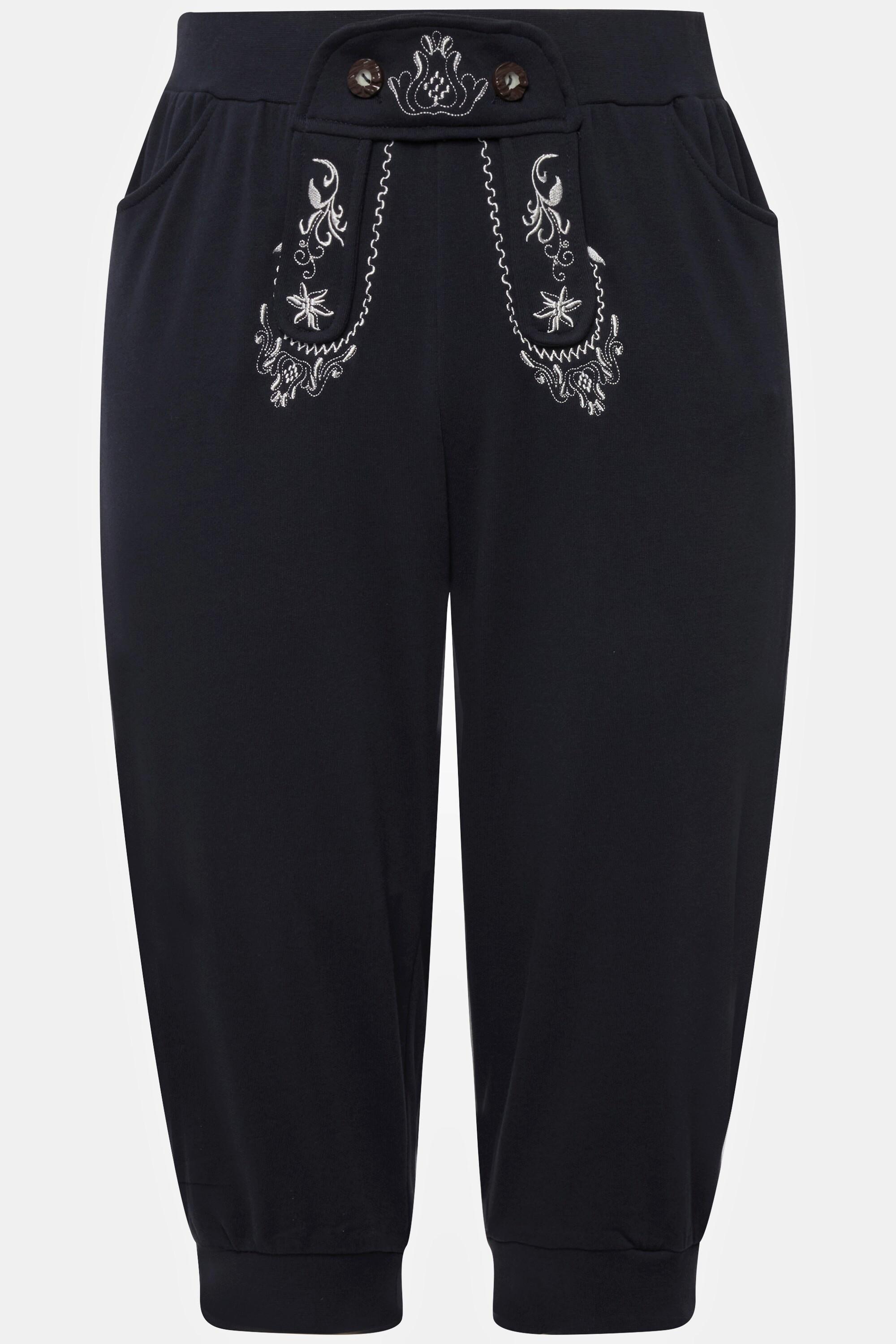 Ulla Popken  Pantalon de jogging, inspiré du costume traditionnel bavarois, broderies, taille élastique, longueur 7/8 