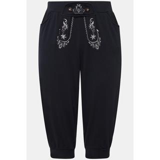 Ulla Popken  Pantaloni sportivi in tradizionale stile Tracht con ricami, cintura elastica e lunghezza a 7/8 