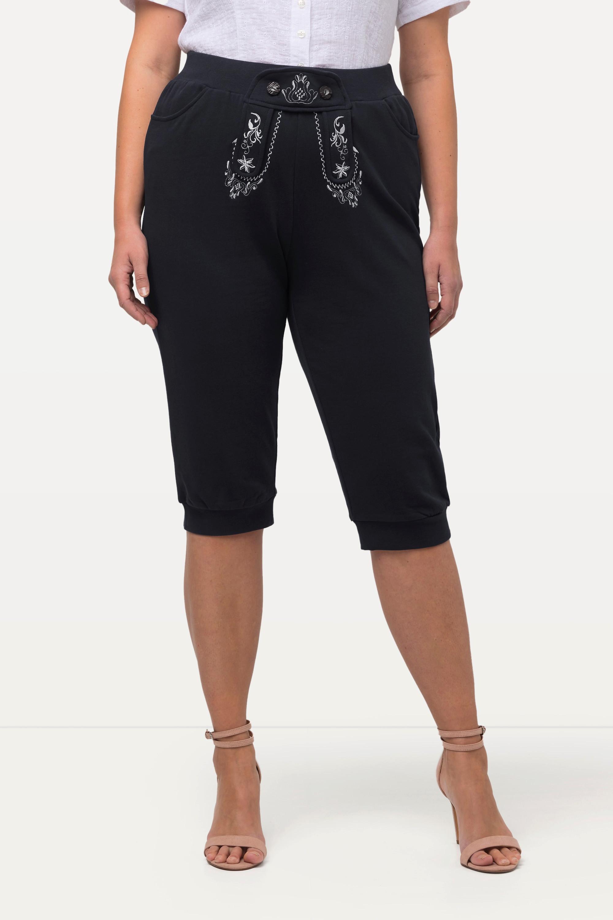 Ulla Popken  Pantalon de jogging, inspiré du costume traditionnel bavarois, broderies, taille élastique, longueur 7/8 