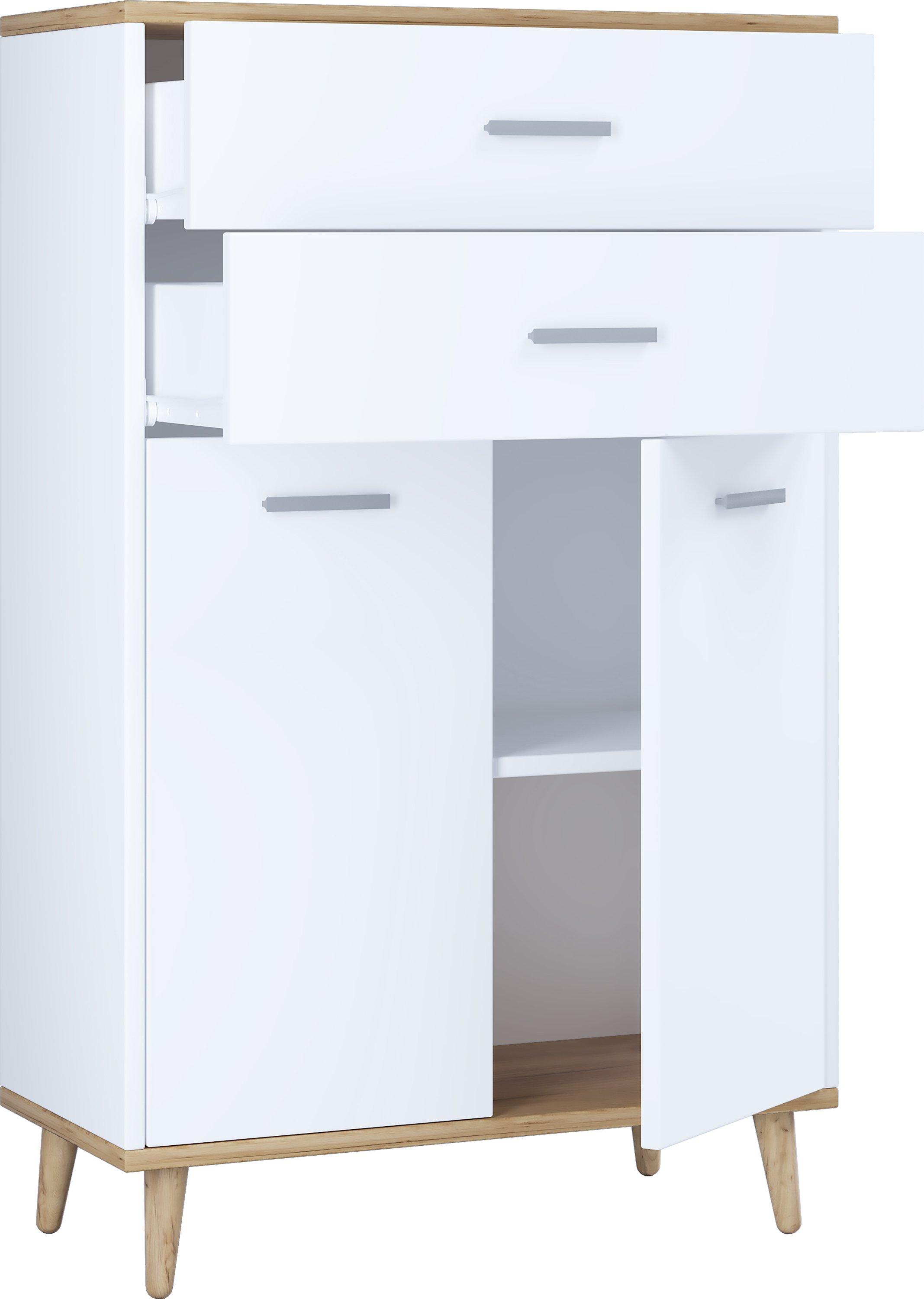 VCM Badmöbel Midischrank | Seitenschrank | Maße: H. 97 x B. 60 x T. 28 cm | 2 Schubladen | 2 Drehtüren | 2 Fächer - Landos  