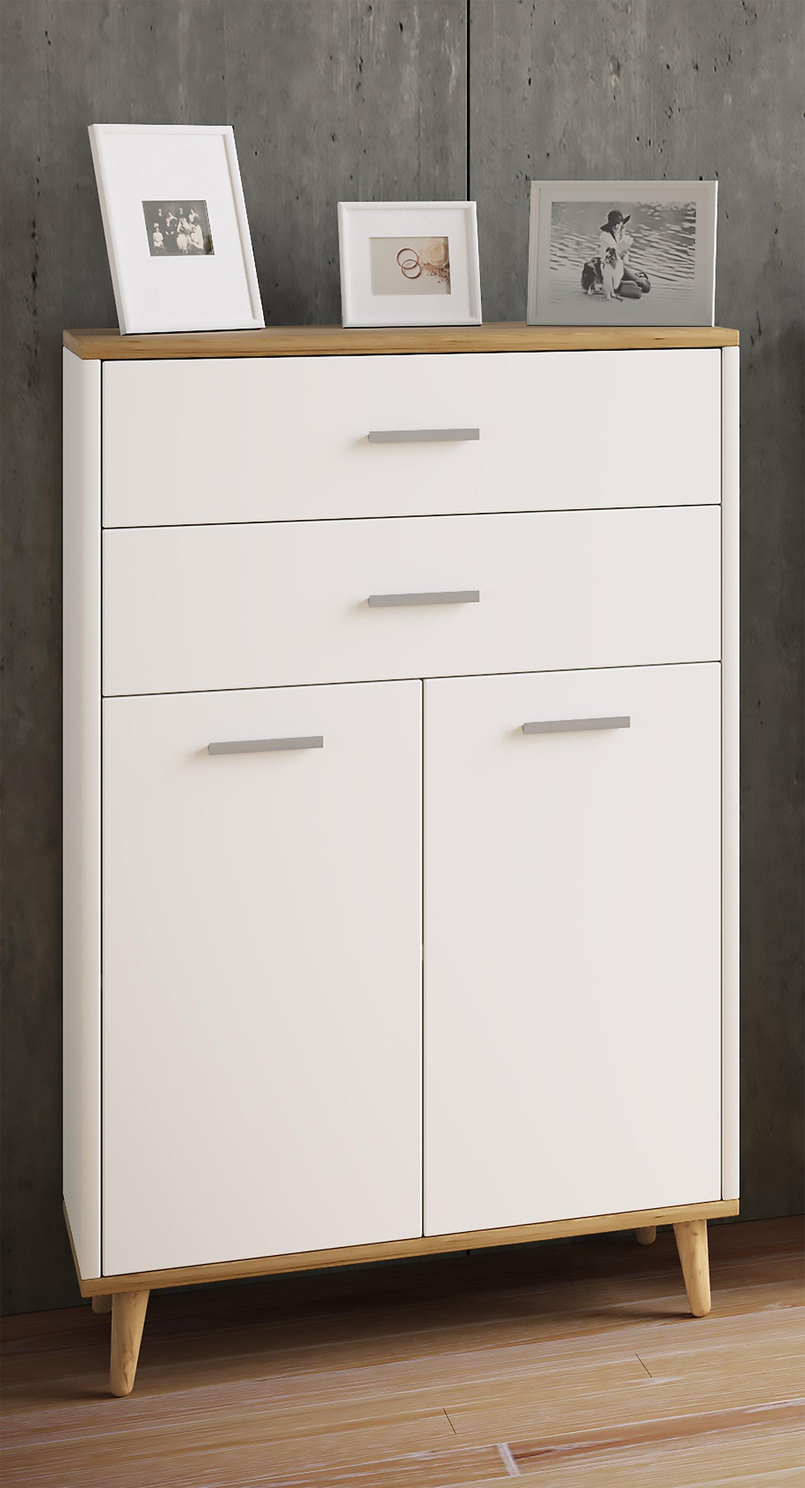 VCM Badmöbel Midischrank | Seitenschrank | Maße: H. 97 x B. 60 x T. 28 cm | 2 Schubladen | 2 Drehtüren | 2 Fächer - Landos  