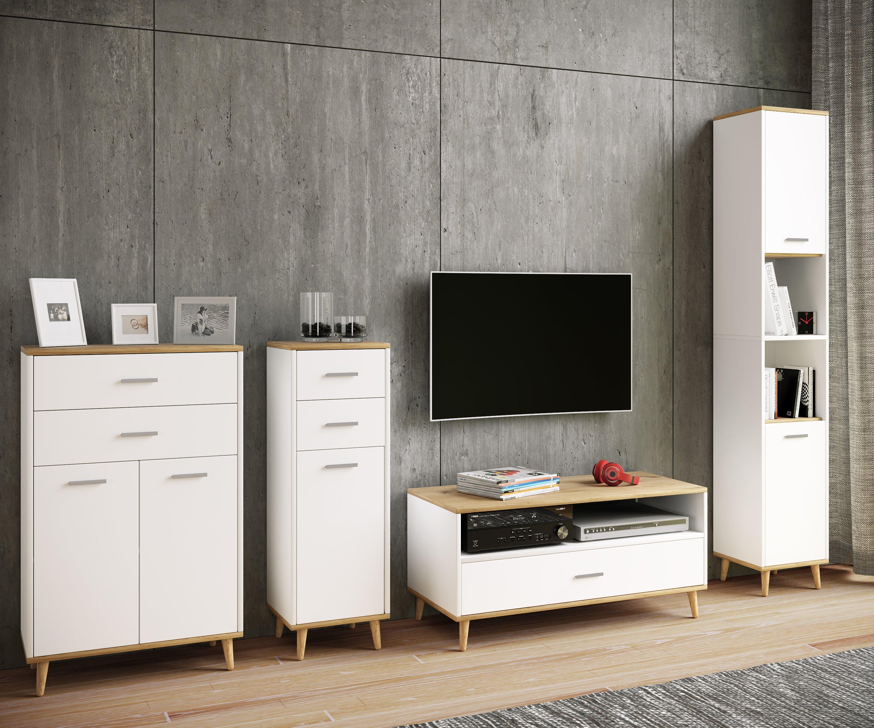 VCM Badmöbel Midischrank | Seitenschrank | Maße: H. 97 x B. 60 x T. 28 cm | 2 Schubladen | 2 Drehtüren | 2 Fächer - Landos  