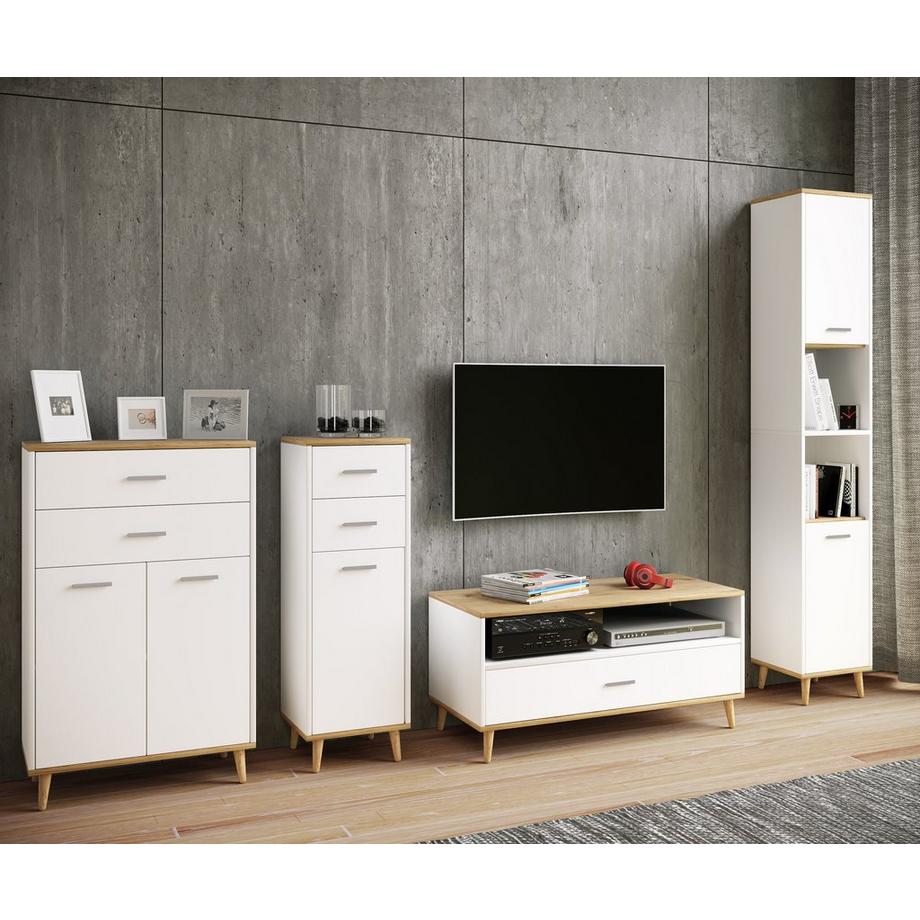 VCM Badmöbel Midischrank | Seitenschrank | Maße: H. 97 x B. 60 x T. 28 cm | 2 Schubladen | 2 Drehtüren | 2 Fächer - Landos  