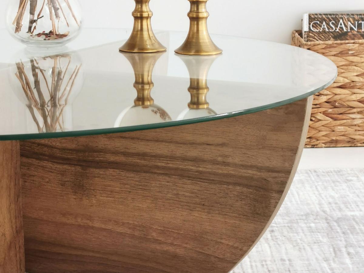 Vente-unique Table basse en verre trempé - Naturel foncé et Transparent - AYSUN  