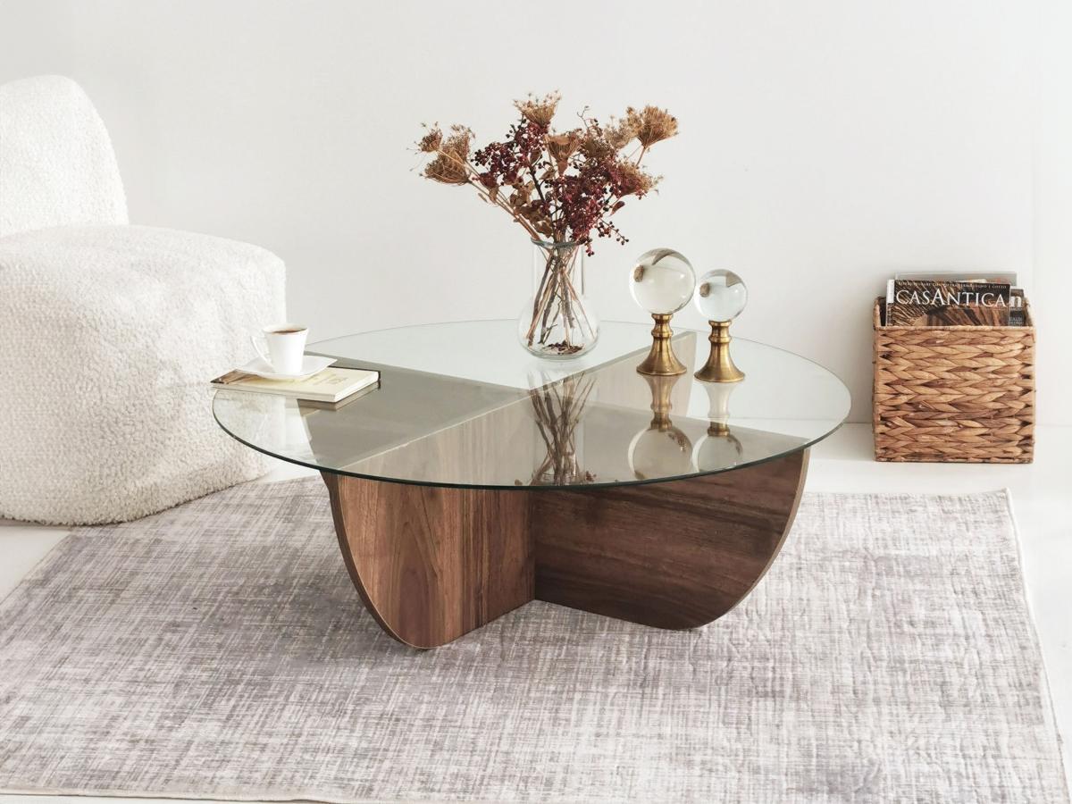 Vente-unique Table basse en verre trempé - Naturel foncé et Transparent - AYSUN  