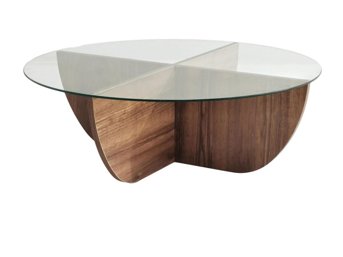 Vente-unique Table basse en verre trempé - Naturel foncé et Transparent - AYSUN  