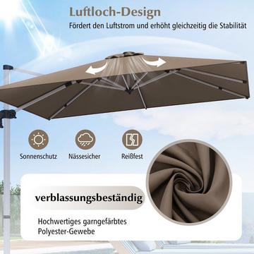 Marktschirm mit Kurbel & 360° Drehung für Garten und Poolbereiche 300 x 300 cm Braun