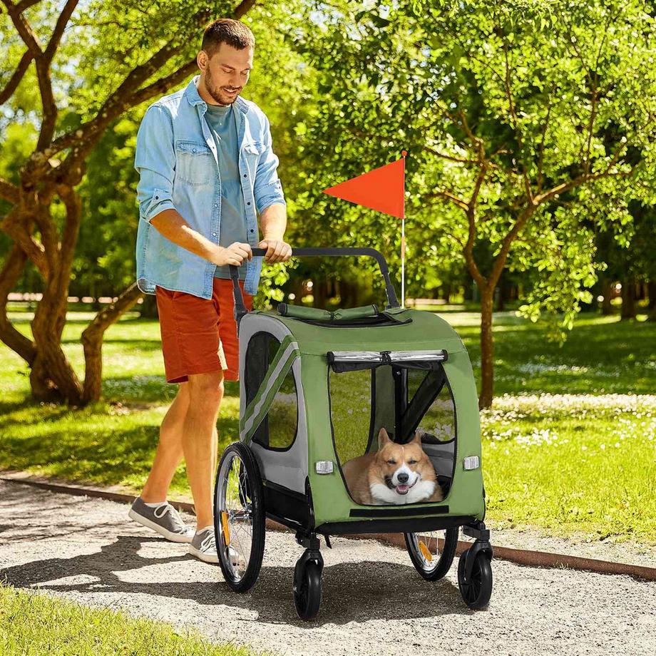 Northio  2-in-1 Hundeanhänger & Hundebuggy, Hundefahrradanhänger Fahrradanhänger, Hundewagen mit Reflektoren für Mittelgroße Hunde bis 20 kg, Oxford-Gewebe, Grün 