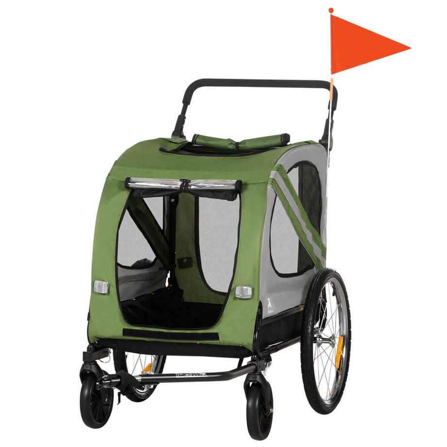 Northio  2-in-1 Hundeanhänger & Hundebuggy, Hundefahrradanhänger Fahrradanhänger, Hundewagen mit Reflektoren für Mittelgroße Hunde bis 20 kg, Oxford-Gewebe, Grün 