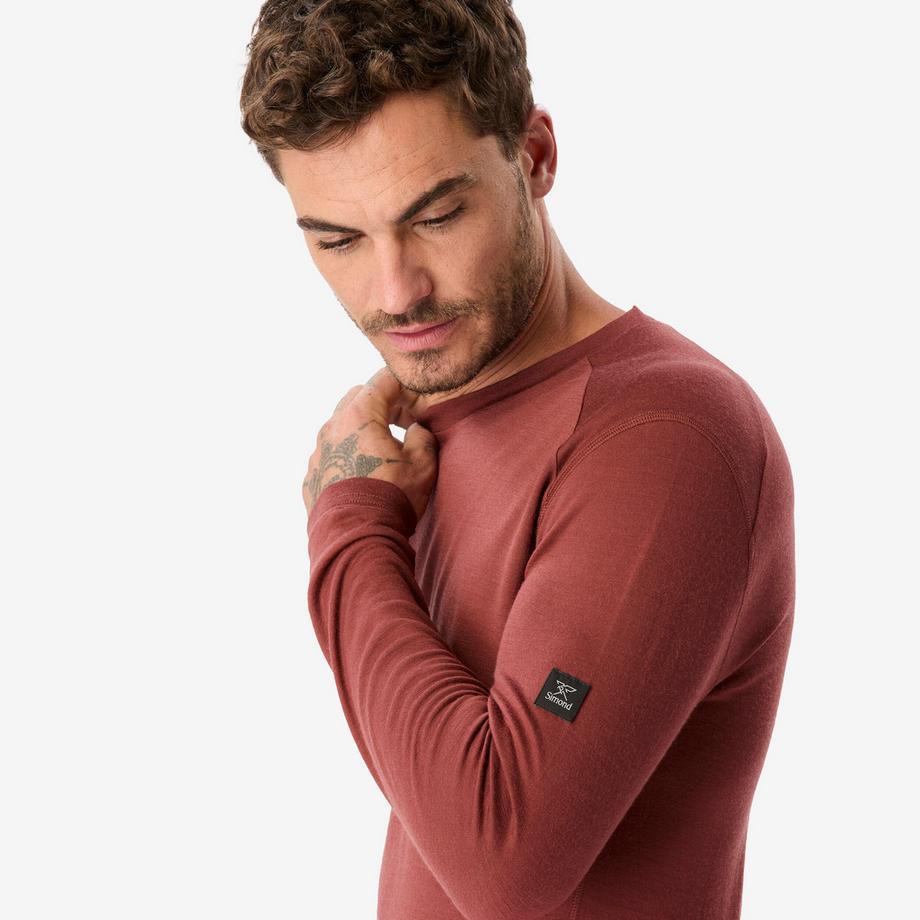 SIMOND  T-shirt marron 100 % laine mérinos manches longues homme, Merino 100 % marron 