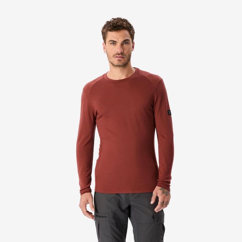 T-shirt marron 100 % laine mérinos manches longues homme, Merino 100 % marron