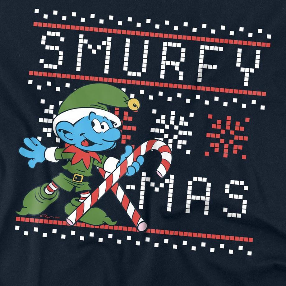 Puffi  Smurfy Christmas Maglietta Bastoncino Di Zucchero Manica Lunga 
