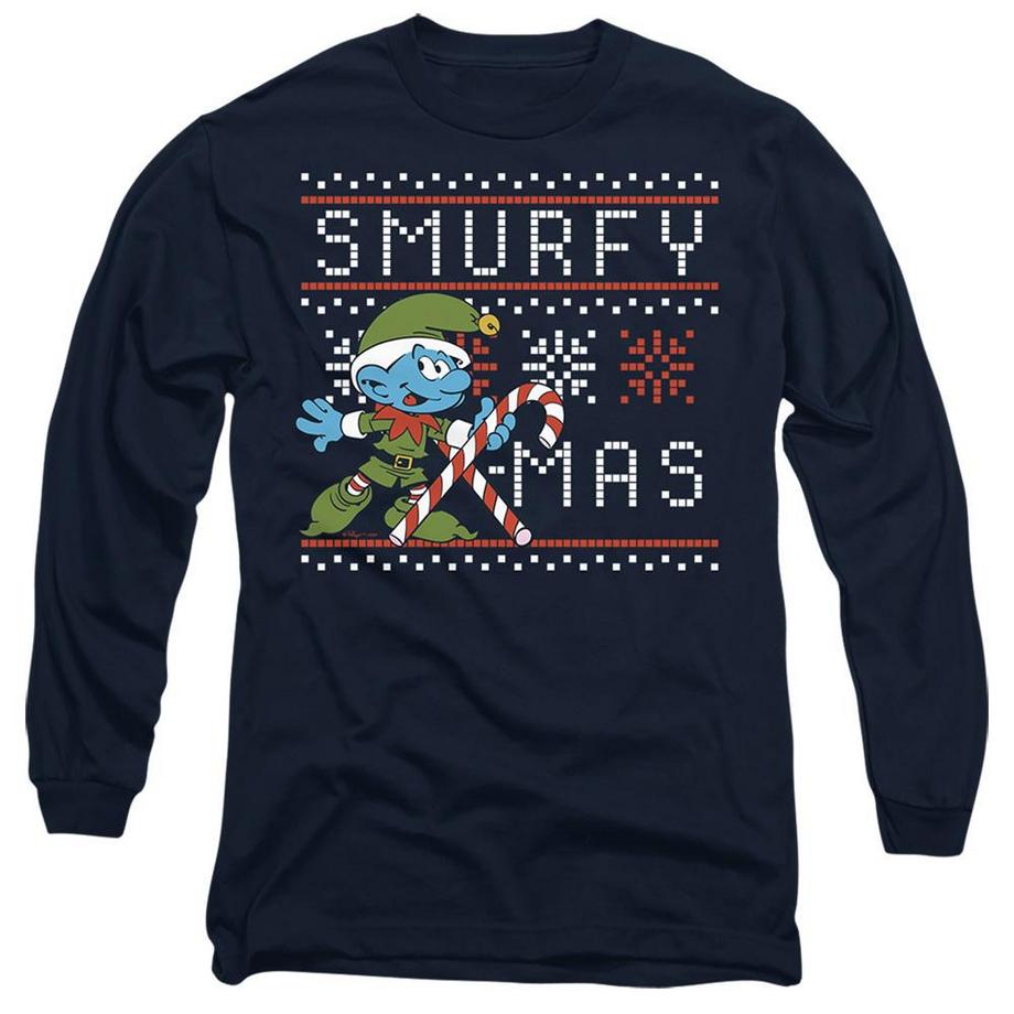 Smurfy Christmas Maglietta Bastoncino Di Zucchero Manica Lunga