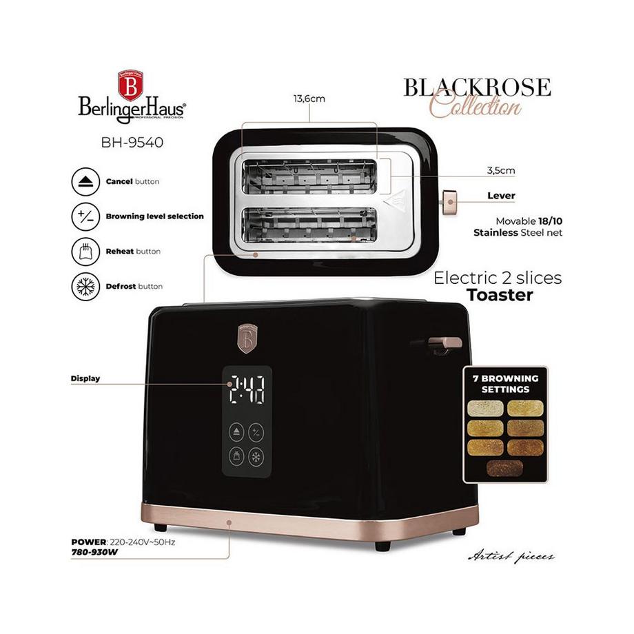 Berlinger Wasserkocher & Toaster mit Digitalanzeige Black Rose Collection  