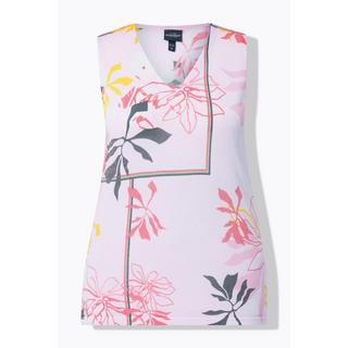 Ulla Popken Top smanicato in maglia fantasia floreale scollo a V  