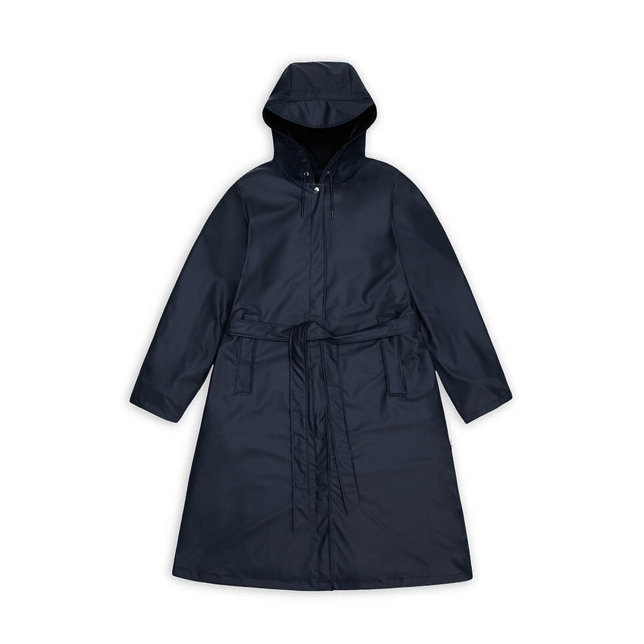 RAINS A-Line Langer Regenmantel mit Kapuze und Gürtel  