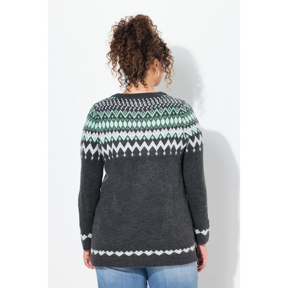 Ulla Popken Pull Norvégien Col Rond Manches Longues Maille Douce  