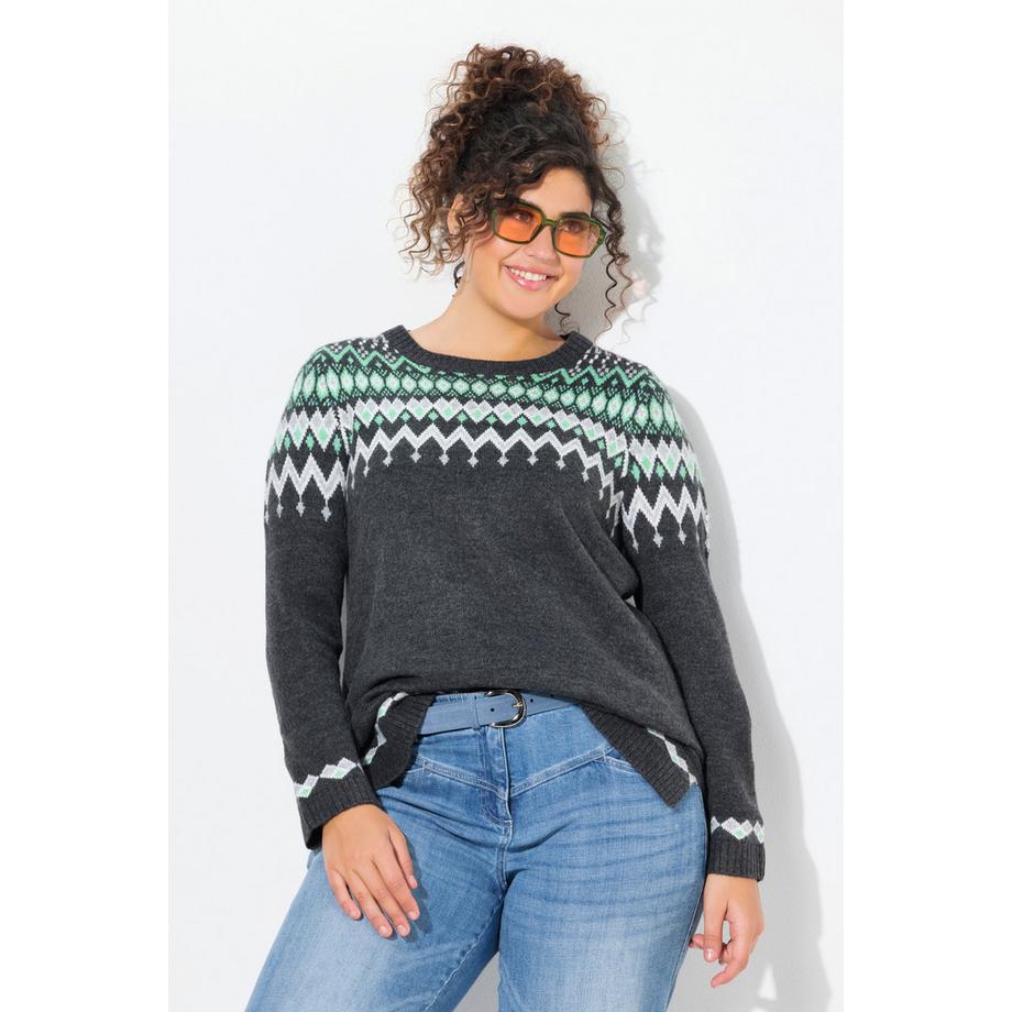 Ulla Popken Pull Norvégien Col Rond Manches Longues Maille Douce  