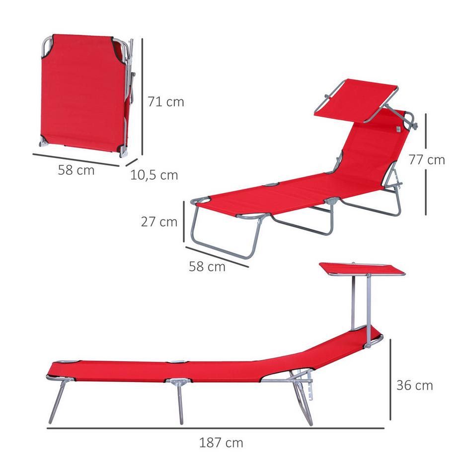 Northio Sonnenliege Gartenliege klappbar mit Sonnenschutz, Wellnessliege Strandliege in Rot 187 x 58 x 36 cm für entspannte Stunden im Freien  