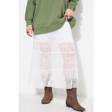 Jupe maxi en dentelle, taille élastique et volants, coupe évasée