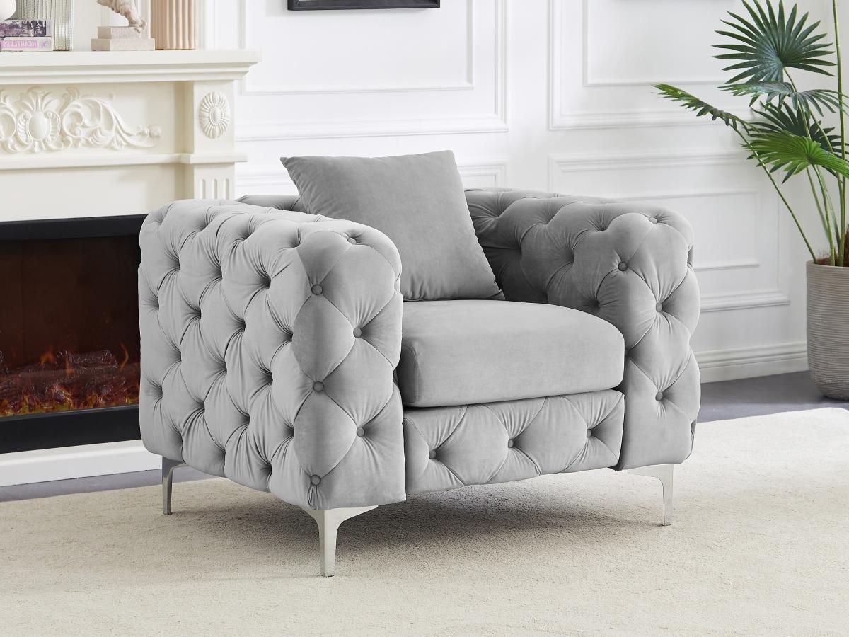 Vente-unique Canapé 3 places et fauteuil en velours gris clair EDWINA  