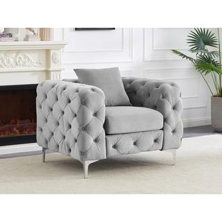 Vente-unique Canapé 3 places et fauteuil en velours gris clair EDWINA  