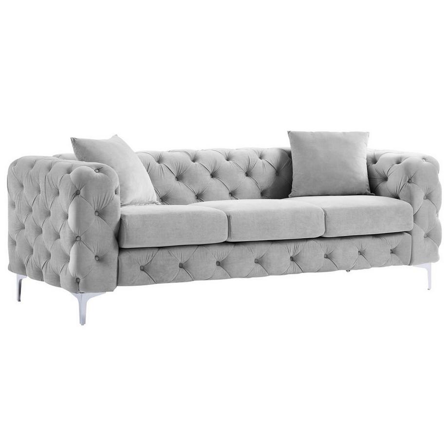 Vente-unique Divano 3 posti e Poltrona in Velluto Grigio - EDWINA  