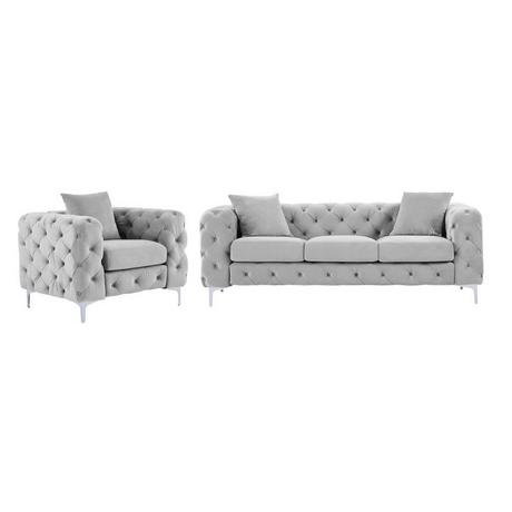 Vente-unique Canapé 3 places et fauteuil en velours gris clair EDWINA  