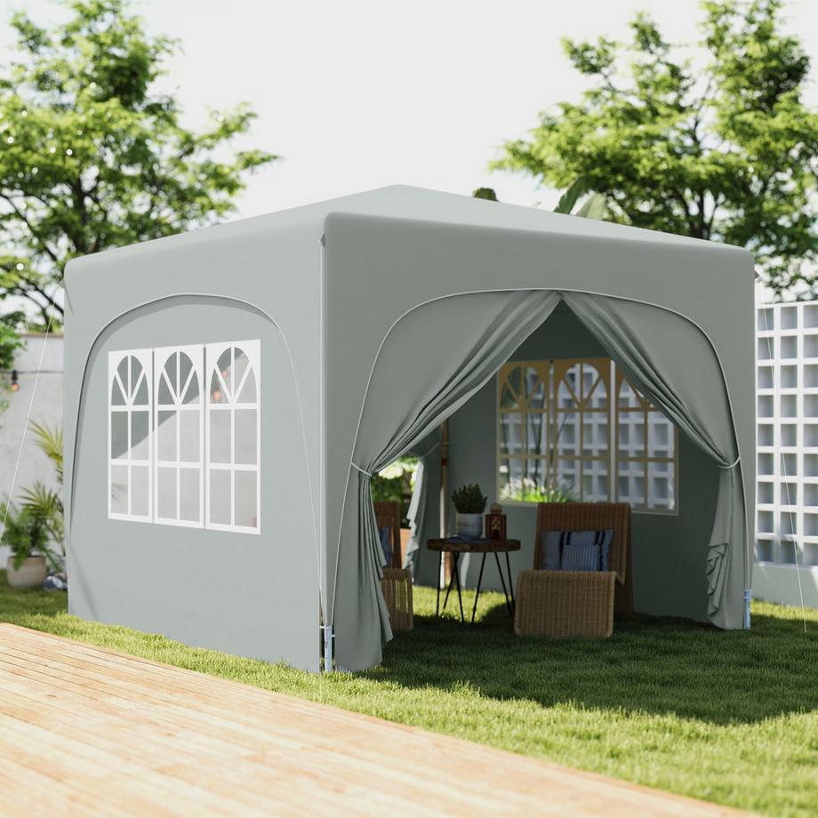 Northio Gazebo 3x3m, gazebo pieghevole pieghevole idrorepellente, stabile, resistente all'inverno, protezione UV 50+, tenda per feste pieghevole, tenda da giardino con 4 pannelli laterali, gazebo da giardino tascabile per campeggio, giardino, grigio chiaro  