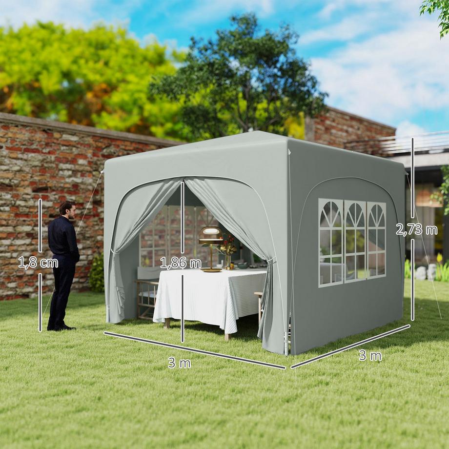 Northio Gazebo 3x3m, gazebo pieghevole pieghevole idrorepellente, stabile, resistente all'inverno, protezione UV 50+, tenda per feste pieghevole, tenda da giardino con 4 pannelli laterali, gazebo da giardino tascabile per campeggio, giardino, grigio chiaro  