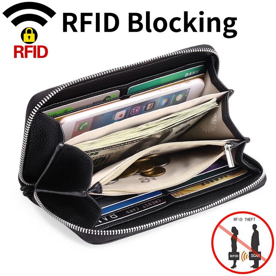 Only-bags.store Portefeuilles Portefeuille Long de Grande Capacité Portefeuille de Titulaire de Carte Brut avec Blocage RFID et Poignet Détachable  