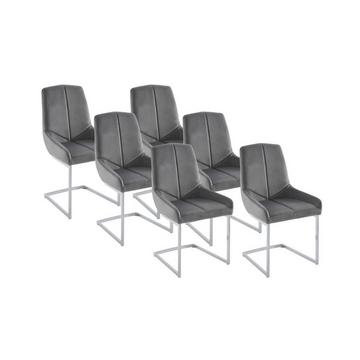 Lot de 6 chaises en velours et métal - Gris - BERLONA