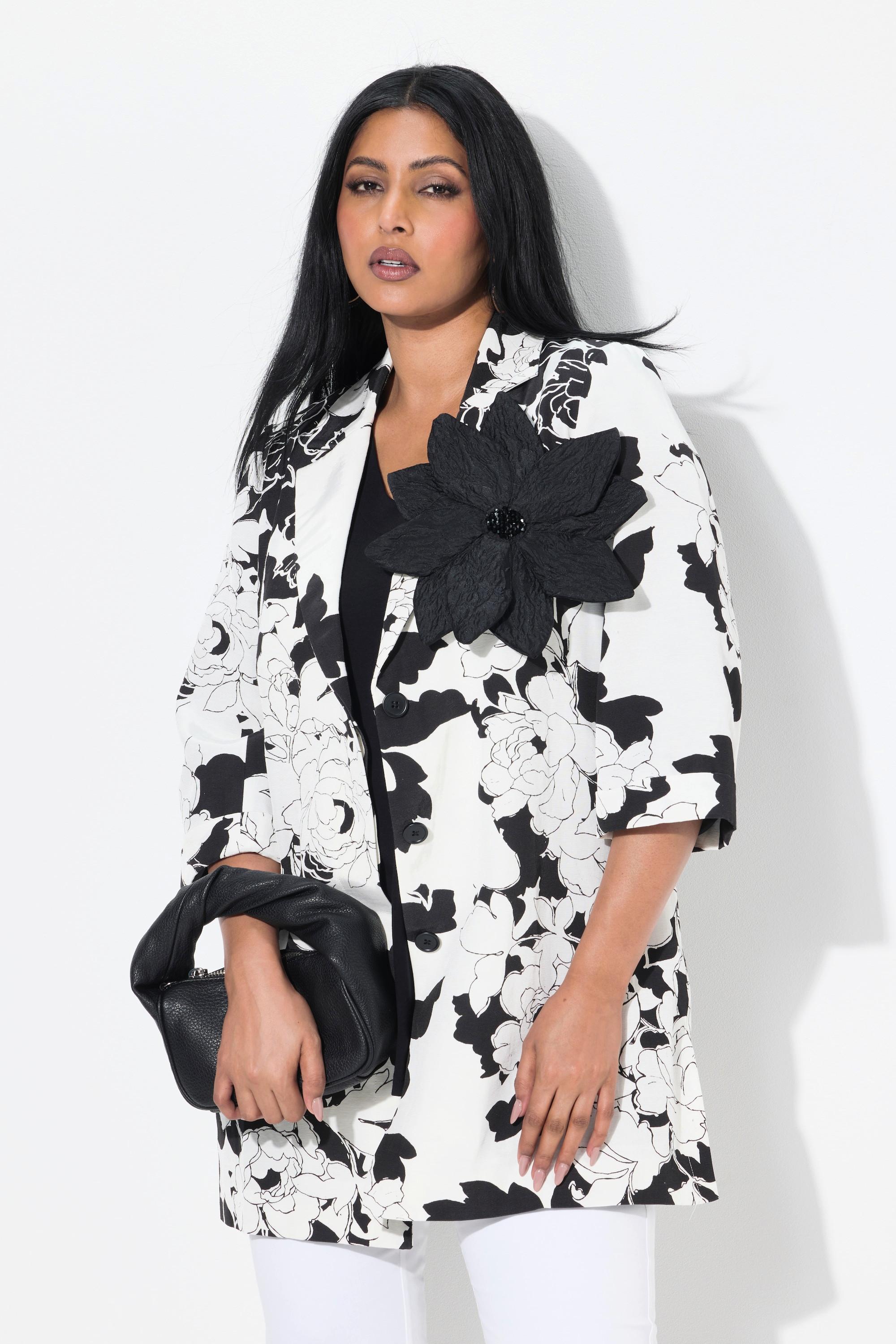 Ulla Popken Rippstruktur Reverskragen Jacke abnehmbare Blüte  