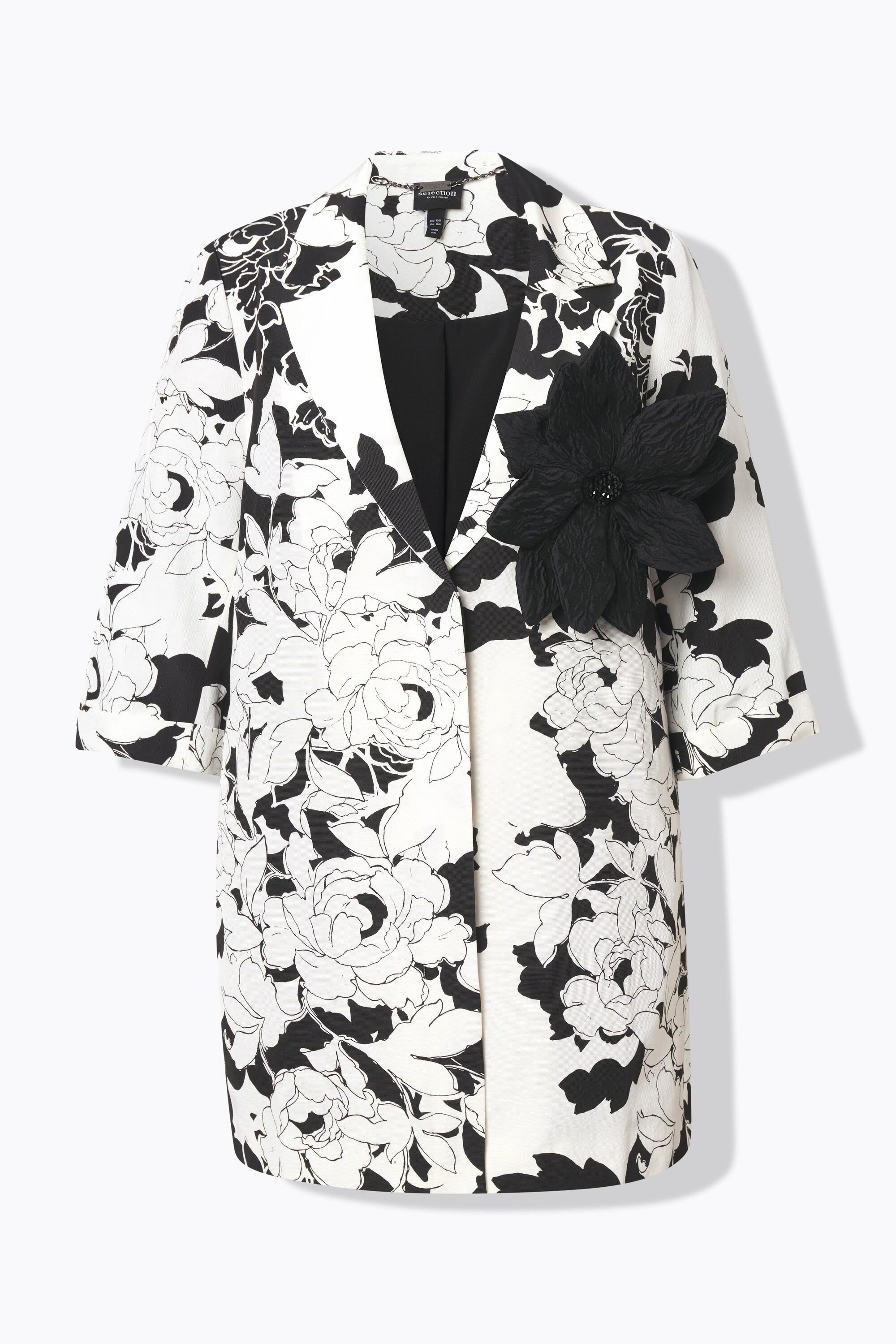 Ulla Popken Rippstruktur Reverskragen Jacke abnehmbare Blüte  