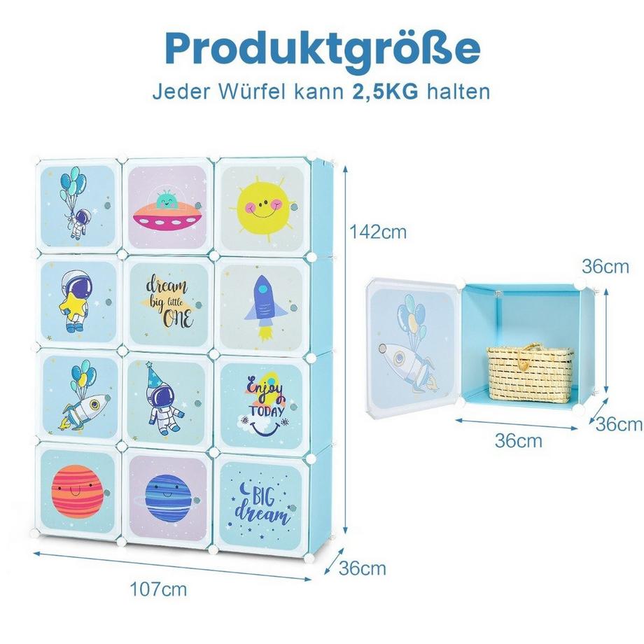 Northix Armadio per bambini con 12 cubi  