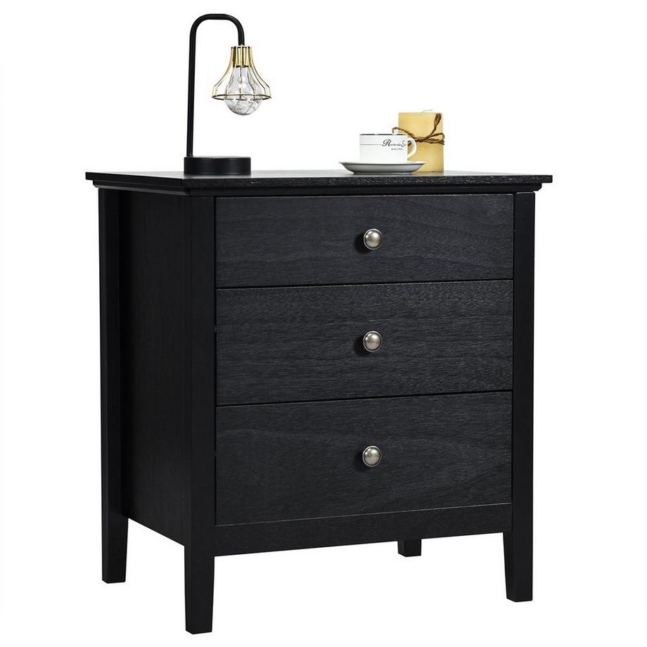 Northio Nachttisch mit 3 Schubladen Beistelltisch Nachtkommode Nachtschrank Schwarz  