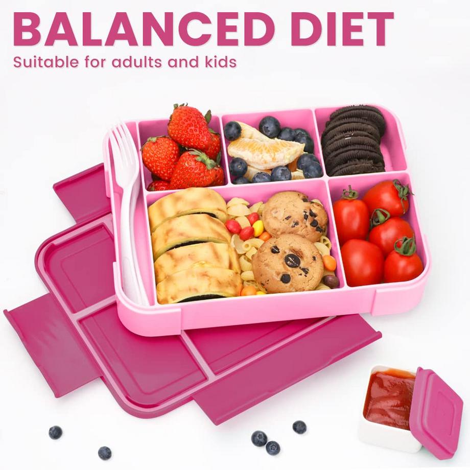 Alopini Kinder-Lunchbox mit Fächern, Lunchbox Kinder-Bento-Box auslaufsicher mit 6 Fächern Besteck-Set, Snack-Box Frühstücksbox  